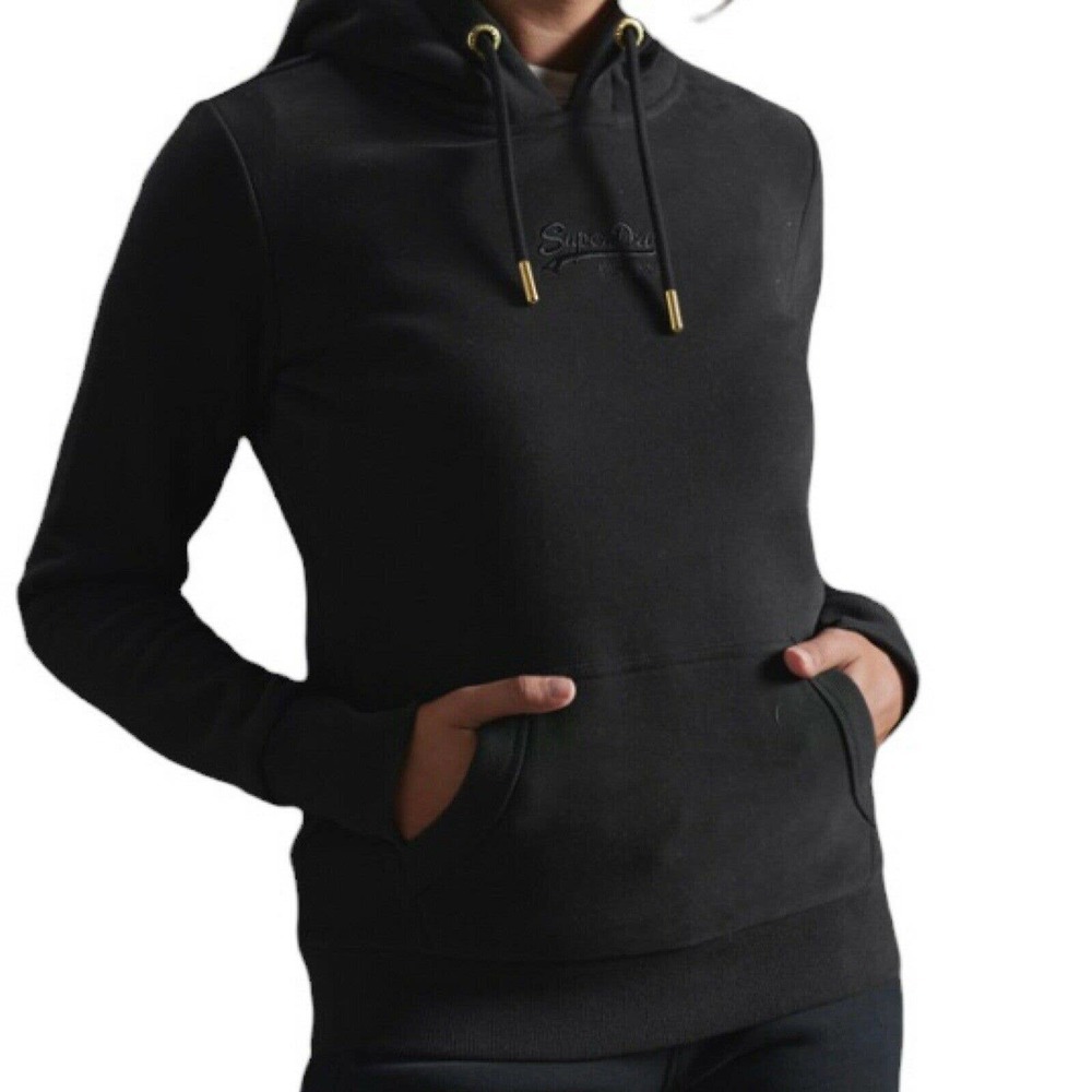 NWT Superdry Womens Vintage Logo Tonal Embroidered Hoodie Size 6 Black